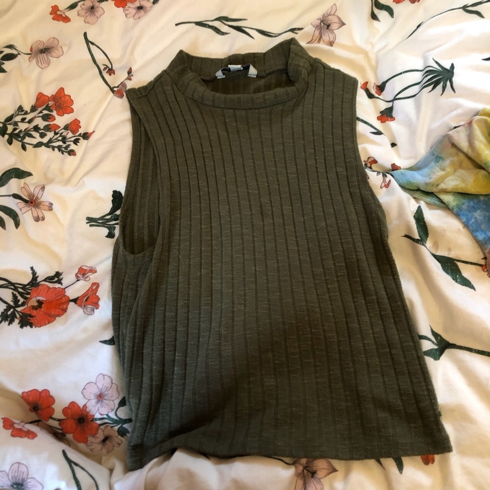 Army green tank top.